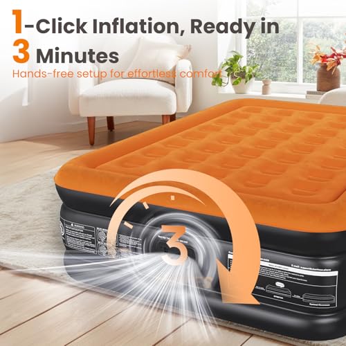 CHERIMOR Queen Air Mattress with Built-in Pump, Stable Edge Design, 48-Hour Leak-Tested Durable PVC, Supports up to 800 lbs, 3-Min Fast Inflation, Portable Inflatable Bed for Home Guests & Camping