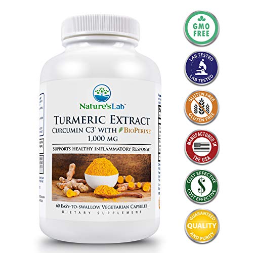 Nature's Lab Turmeric Extract with Curcumin C3 & BioPerine - 60 Capsules (30 Day Supply) 1000mg Turmeric Extract standardized to 95% 5mg BioPerine standardized to 95% Promotes Cardiovascular, Immune,