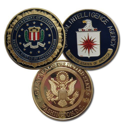 lots of 2 FBI CIA 24K G-P challenge coin
