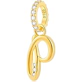 Complete Initial A-Z 26 Letter Dangle Charms, 18k Yellow Gold 925 Sterling Silver Dangling CZ Stone Alphabet Beads, fits European Bracelet Necklace, Gift for Mother/Dad/Daughter/Son/Sister/Birthday