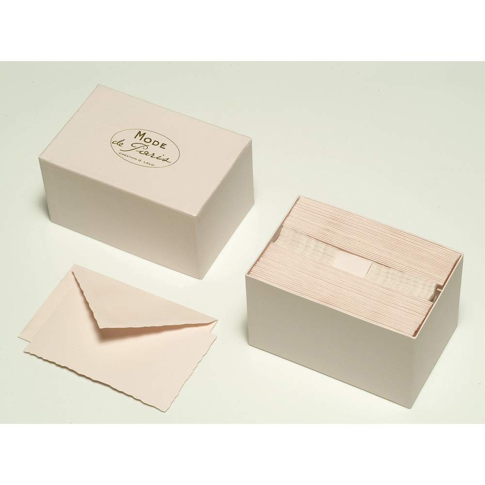 Lalo 92305L - A ''Mode de Paris'' box set including 30 single cards 9.7x15.2 cm 300g and 30 gummed lined envelopes with serrated edges 10x15.8 cm, Pink