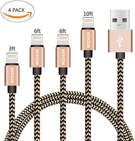 Wodeer Apple Lightning Cable,4-Pack[3FT 6FT 6FT 10FT] USB Charging Cord for Iphone, Ipad and Ipod (Gold)
