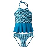 Peplum Tankini Set, Tidal Teal Top, Tidal Teal Bottom, Girl's Small