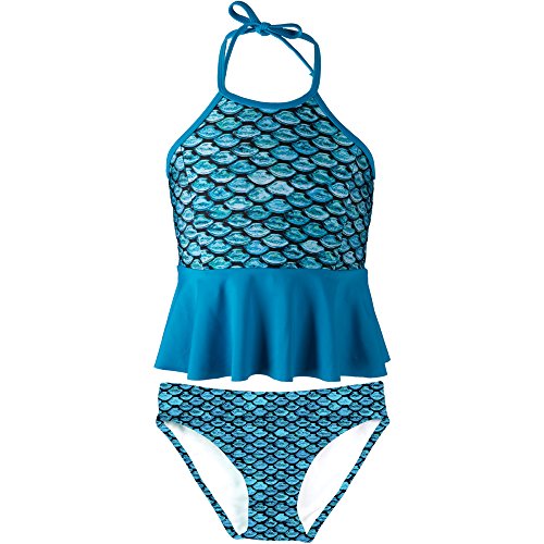 Peplum Tankini Set, Tidal Teal Top, Tidal Teal Bottom, Girl's X-Large