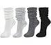 Women's Fall Winter Slouch Knit Socks, Basic Cotton Knit_rib_4pair, One Size