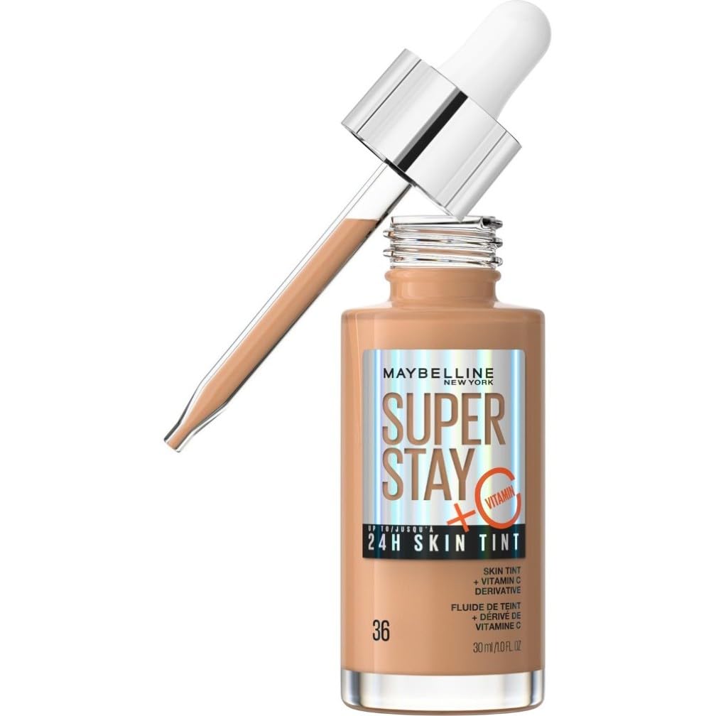 Maybelline Super Stay Skin Tint Foundation, With Vitamin C*, Brighten and Glow Serum Foundation with Long-Lasting, Buildable Coverage, Up to 24H Wear, Vegan Formula, Shade 36