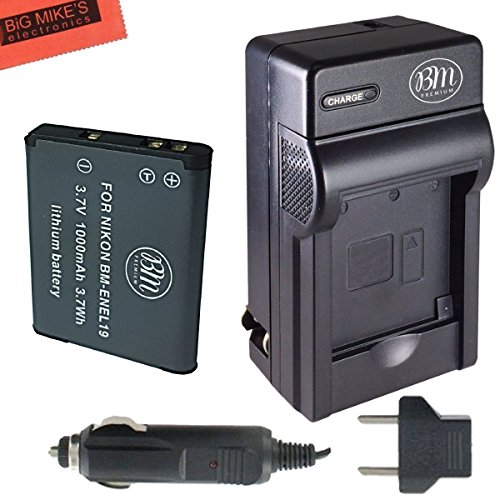 BM Premium EN-EL19 Battery and Charger for Nikon Coolpix A300, W100, W150, S100, S3100, S3200, S3300, S3500, S3600, S3700, S4100, S4200, S4300, S5200, S5300, S6400, S6500, S6800, S6900, S7000 Cameras