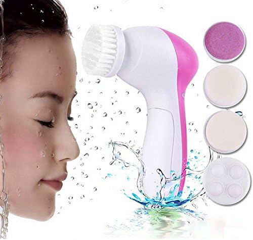 Facial Cleansing Brush,OPPSARE Multi-Function Portable Facial Skin Care with 5 Exfoliating Brush Heads for Deep Cleansing, Removing Blackhead, Massaging (Pink)