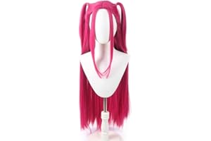 Long Rose Red Wig for Kids Girls Costume Hot Pink Straight Cosplay Wigs Anime Braided Wig for Stage Party Accessories Props