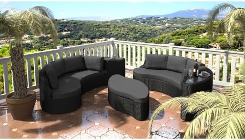 Salon De Jardin Lounge En Resine Tressee Noire Coussin Gris