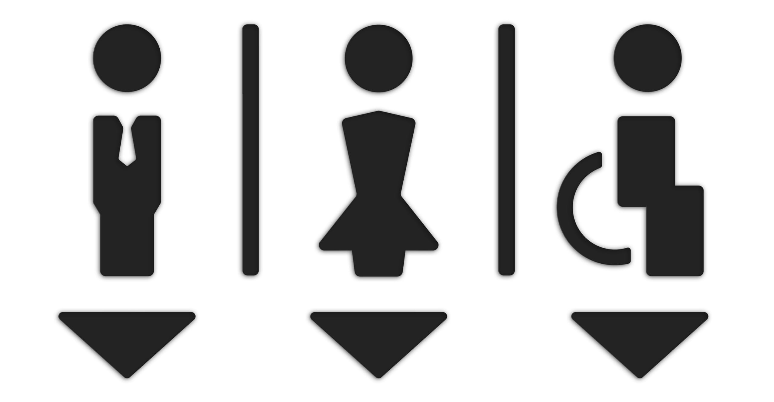 3DP Modern Black Acrylic Bathroom Signs - Embossed Toilet Design Door Sign SA113 - Self-Adhesive - Men, Women, Disabled