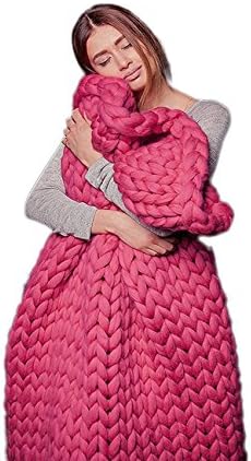 ACARPO Chunky Knit Blanket Handwoven Wool Yarn Knitting Throw Bed Sofa Super Warm Home Decor Rose Red 40"x79"