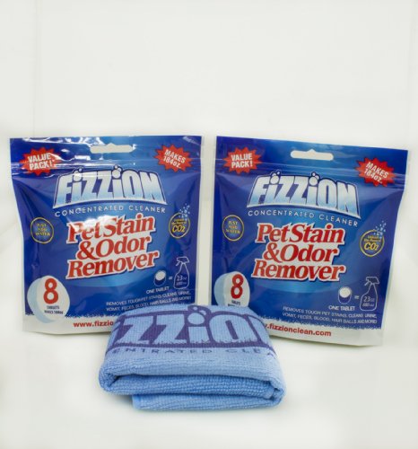 Fizzion Concentrated Cleaner Refill Tablets (2-8 Pack) Bags With Fizzion Dirt Buster Microfiber Cleaning Towel