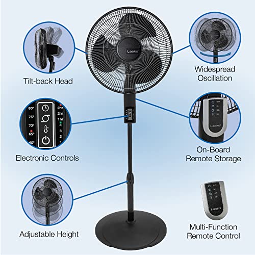 Lasko S16612 Oscillating 16″ Adjustable Pedestal Stand Fan with Timer