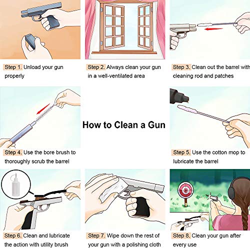 IUNIO Universal Gun Cleaning Kit with Mat Carrying Case for Rifle Pistol Handgun Shotgun Hunting Shooting All Caliber (All-in-One Upgrade Pink) - Thumbnail 4