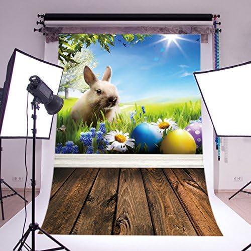 LB 5X7ft Easter Egg Rabbit with Wood Floor Vinyl Photography Backdrop Customized Photo Background Studio Prop ZZ466