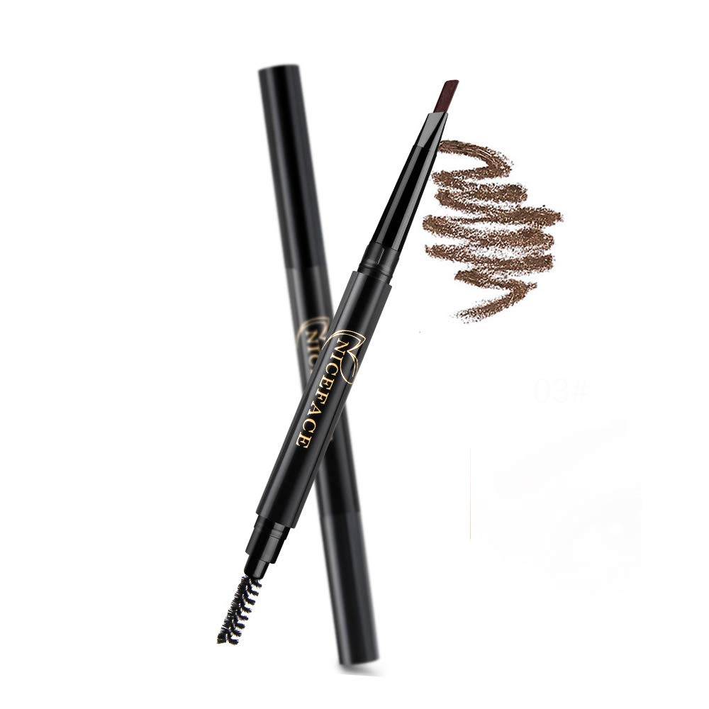 NICEFACE Eyebrow Pencil Medium brown Double Ended Precision Waterproof Brow(Coffee/Medium brown #3)