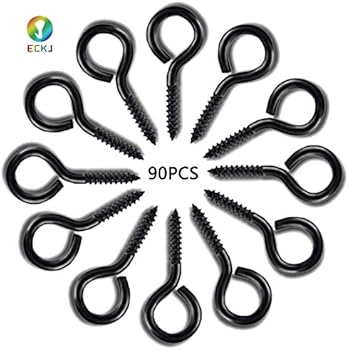 ECKJ Small Screw Eye Hooks Metal Eye Hook 90 Pieces Black Zinc Plated Metal Cup Hooks Eye Shape Screw Hooks Self Tapping Screws Hooks Ring 0.79 Inch