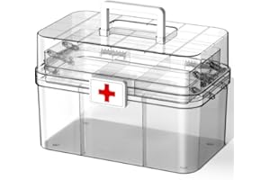 Dewsea First Aid Box, 3-Layer Medicine Storage Organizer with Handle, Portable Stackable Medical Container for Home Office Tr