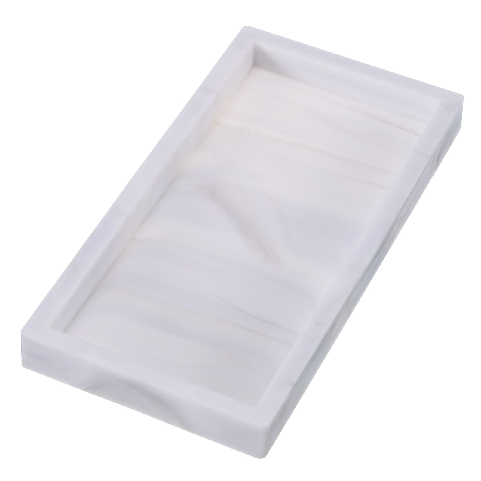 PATIKIL Silicone Bathroom Tray, 8" x 4" Soap Dispenser Tray Jewelry Organizer Dish for Restroom, Dresser, Kitchen Sink for Jewelry, Coin, Key, White