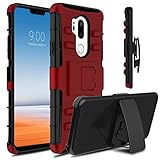 LG G7 ThinQ Case, Venoro Heavy Duty Shockproof Armor Holster Defender Rugged Protective Case Cover with Kickstand and Belt Swivel Clip for LG G7/LG G7+ ThinQ/LG LM-G71 (Red Black)