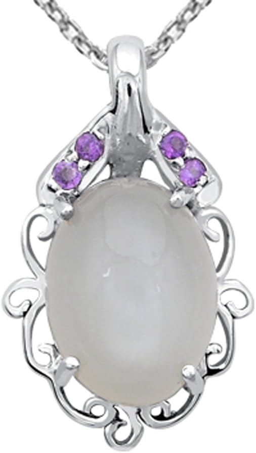 Gray And White Moonstone, Pink Rose Quartz, Black Onyx 12.20 Ct Oval 925 Sterling Silver Wedding Pendant Easter Presents For Girls And Women By Orchid Jewelry