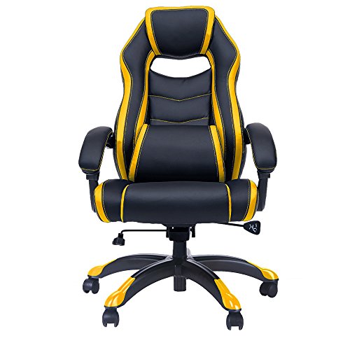 Merax High Back Spacious Racing Style Gaming Chair Recliner (Yellow)