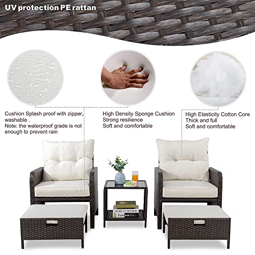 Vongrasig 5 Piece Wicker Patio Furniture Set, All Weather PE Wicker