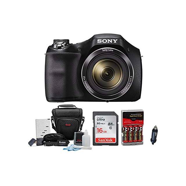 Sony DSC-H300 Digital Camera with 16GB SD Card and Accessory Bundle