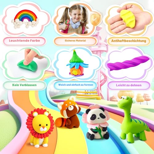 TicKiddos 72 Bags of Modelling Clay, 36 Colours, Air-Drying with 15 Tools, Soft Ultralight Non-Children's Clay Set, Gift for Boys and Girls from 3 4 5 6 7 8 9 10