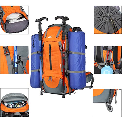 seenlast 50L Unisex Travel Hiking Backpack Outdoor Sport Daypack Water-Resistant Bag with Rain Cover for Climbing Camping Touring Mountaineering(Orange)