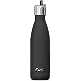 S'well Stainless Steel Water Bottle with Flip Straw Cap, 17oz, Onyx, Triple Layered Vacuum Insulated Containers Keeps Drinks Cold for 36 Hours and Hot for 10, BPA Free, Perfect for On the Go
