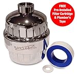 Premium Universal Polished Chrome Showerhead Filter For Hard Water - 5 Stage Water Filter With Pre-Installed Replaceable Filter Cartridge - Plumber's Thread Seal Tape Bonus