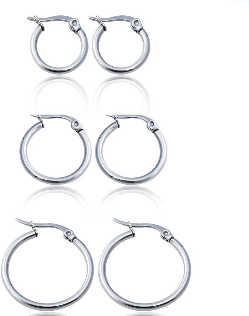 Jstyle Jewelry Women's Cute Small Hoop Earrings Stainless Steel 3 Pairs a Set