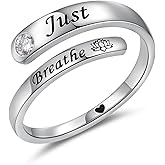 zaxsj Sterling Silver Just Breathe Rings Inspirational Lotus Ring Adjustable Open Encouragement Jewelry Gift for Women