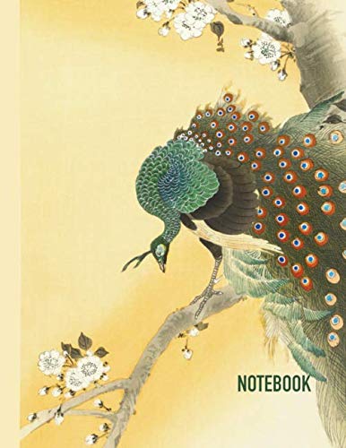 Notebook: Peacock Cherry Blossom Vintage Design Theme Cover Journal Cahier Large: 8.5 x 11 100 Lined Pages Notebook for Notes, Ideas, Observations