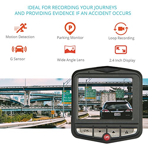 Dash Cam by Lexi - Dashboard Camera for Cars - Full HD Recording Camera with 2.4" LCD Display Mirror, G Sensor, Loop Recording, Motion Detection, Parking Monitor - Car Video Recorder Security Camera