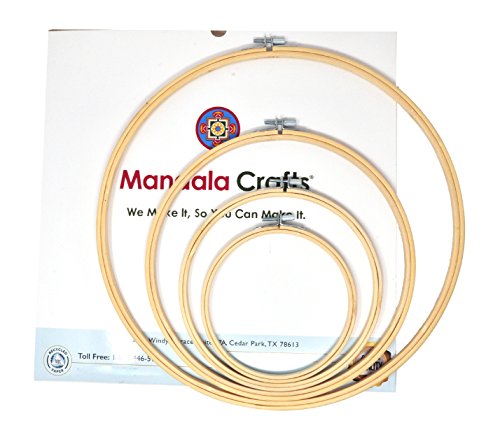 Mandala Crafts 4 Mini Large Bulk Circle Round Bamboo Cross Stitch Embroidery Hoop Frame Set (6, 8, 10,14 Inches)