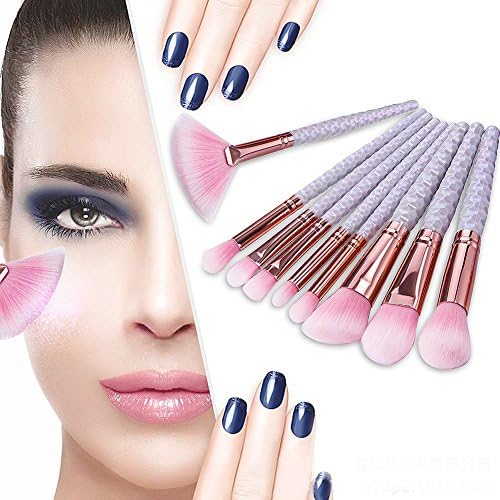 Hotsaleglobal 9 Pcs Pink Synthetic Fiber Bristles Honeycomb Designed HandleMakeup Brushes Set Foundation Blending Blush Eye Face Liquid Powder Cream Cosmetics Brushes Kit for Women Girls(White & Pink)