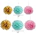 20 Pcs Gold Tissue Paper Flowers and Pink Pom Poms Lanterns for Baby Shower Birthday Decoration,Bridal Wedding Party Supplie