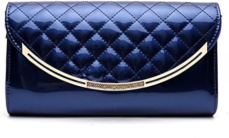 GESU Women Faux Patent Leather Glossy Clutch Purse Evening Bag Handbag Shoulder Bag For Wedding Prom Party.(Navy blue)