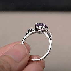 LUO 925 Sterling Silver 7x7mm Round Shaped Amethyst