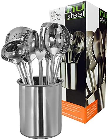 Nu Steel Stainless Steel Utensil Set 8 Piece Kitchen Gadgets Slotted Turner Perforated Ladle Solid Spoon Skimmer Fork 14 5 X 6 25 X 6 25 Brushed Buy Online At Best Price In Uae Amazon Ae