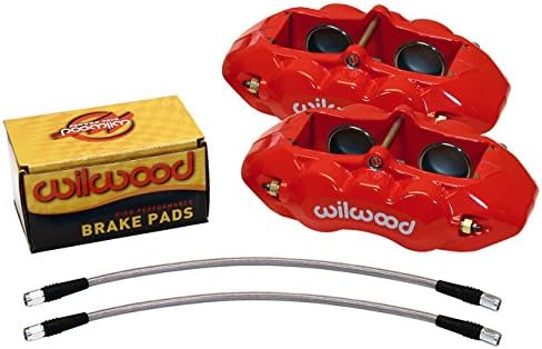 NEW WILWOOD BRAKE CALIPER, PAD, AND LINE KIT, RED 4 PISTON FRONT,COMPATIBLE WITH 1965-1982 CORVETTE, C2, C3, 65-82 CHEVY, 140-10789-BK