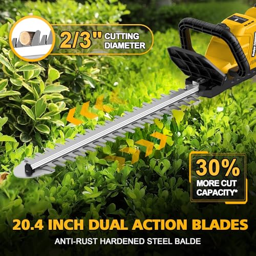 Hedge Trimmer Cordless Compatible with DEWALT 20V MAX Battery, 20-Inch Cordless Hedge Trimmer, Electric Brushless Bush Shrub Trimmer, 2/3'' Cutting Capacity, Lightweight & Rotatable Handle(No Battery)