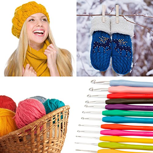 FASOTY 40 Pack Crochet Hooks Set Ergonomic Handles 1.0mm-8.0mm Knitting Needles Kit and Other Knitting Accessories with Gift Pouch Bag Case