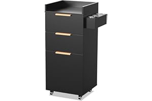 OmySalon Salon Cart with Wheels, 3-Tier Rolling Hair Styling Station, 2 Drawers & Adjustable Shelf, Hair Dryer Holder, Mobile Organizer for Salon, Barber, Spa, Nail & Beauty Tools, Black