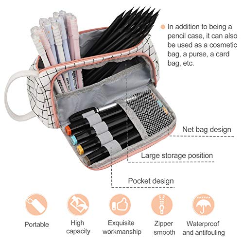 Fabric Pencil Case, Big Capacity Pencil Case, Pen Organizer with Color Zipper, Two Different Open Method, School and Office Supplies, 8.5x6.2x3.2(H) inches, (Blue) - Thumbnail 5