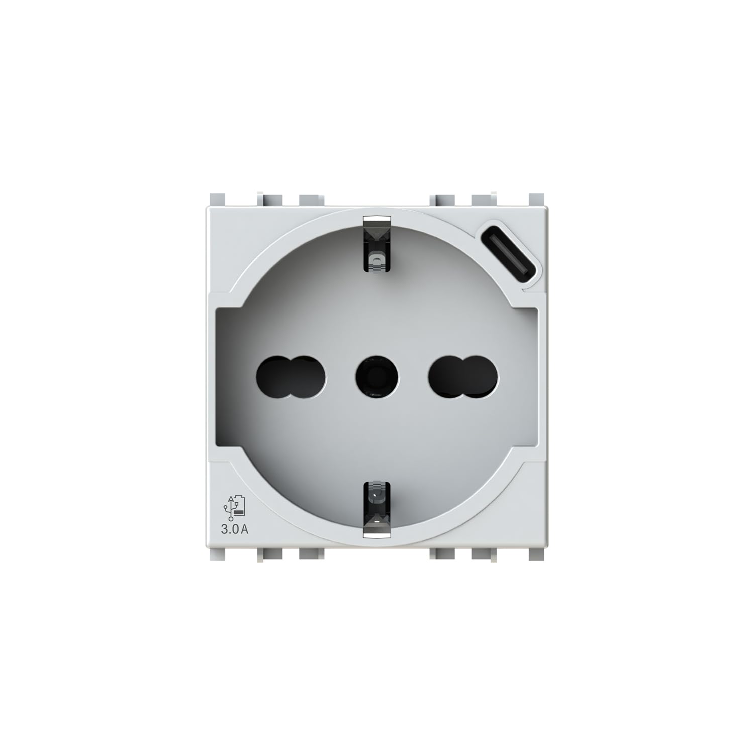 P40 USB3.0 Schuko Type P40 Socket with Built-in 3 Amp USB Power Supply with Type C Connector Compatible with Vimar Plana White
