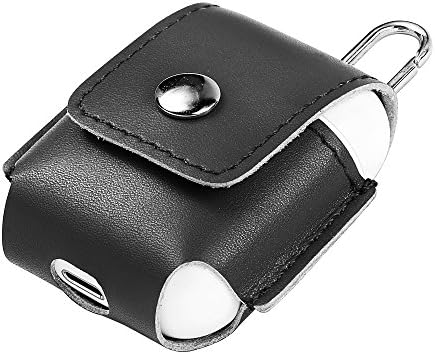 Protective Leather AirPods Charging Case with Keychain to Prevent Loss, Damage and Theft - Black (Greenkey AirPods Accessories)